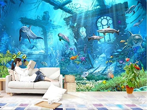 Wh-Porp Unterwasserwelt Ozean Delphin Hintergrund Wall 3D Tapete Kinderzimmer Dekoriert Tapete Für Wände 3D Tapete-250Cmx175Cm von WH-PORP