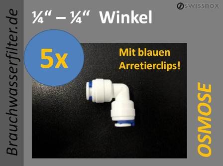 5 x (5 STÜCK) Workhorse Winkel Winkelstück Eckstück Ecke 1/4" Schlauch für Schnellverbindung Quickanschluss Osmose Osmoseanlage Wasseraufbereitung kompatible zu vielen Anlagen! Wasserfilter Wasserfiltertechnik von WH