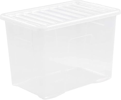 Wham Crystal Aufbewahrungsboxen mit Deckel, Kunststoff, 80 l, transparent, 5 Stück, 80 l, hergestellt in Großbritannien ‎Rechteckig Aufbewahrungsboxen 60 x 40 x 42 cm von Wham