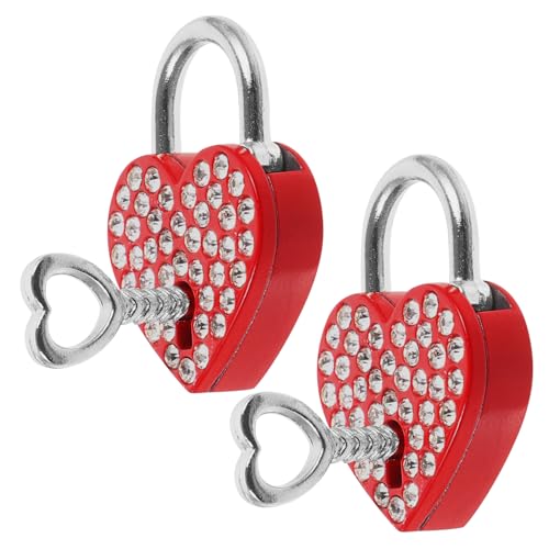 WHAMVOX 2 Sätze Goldfarbene Herz Vorhängeschlösser mit Strass Elegante Liebesschlösser für Multifunktionale Gepäckschlösser Symbolisches Reiseschloss für Koffer und von WHAMVOX