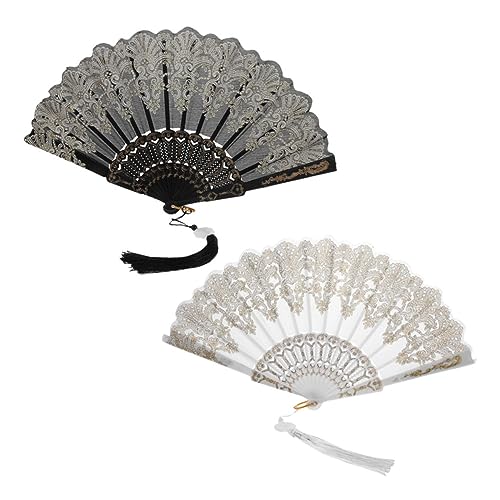 WHAMVOX 2 Stück Eleganter Faltbare Handfächer mit Stickerei und Goldfarbenem Muster Vintage Chinesischer Fächer mit Quaste Stabiler Faltbarer für Tanz Hochzeit Party und Sommergebrauch WHAMVOX 2 Stück Eleganter Faltbare Handfächer mit Stickerei und Goldfarbenem Muster Vintage Chinesischer Fächer mit Quaste Stabiler Faltbarer für Tanz Hochzeit Party und Sommergebrauch von WHAMVOX