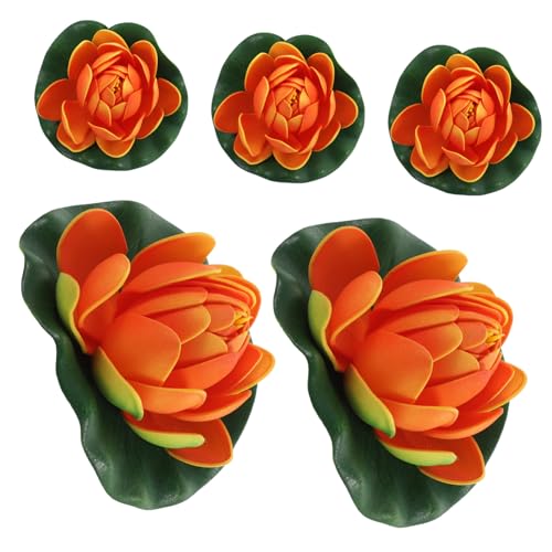 WHAMVOX 5 Stück Künstliche Lotusblumen Schwimmende Teichdekoration Plastik Lotusblüte Halbgeöffnet Orange für Aquarium Gartenteich Pool Innen Außen WHAMVOX 5 Stück Künstliche Lotusblumen Schwimmende Teichdekoration Plastik Lotusblüte Halbgeöffnet Orange für Aquarium Gartenteich Pool Innen Außen von WHAMVOX