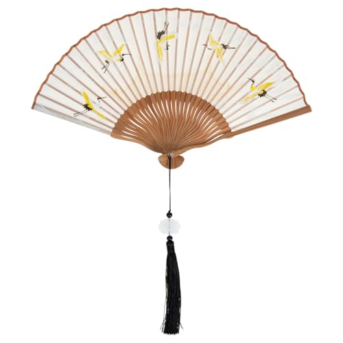WHAMVOX Eleganter Faltbarer Seidenfächer mit Kranichmotiv Dekorativer Chinesischer Handfächer für Kostüm Bühne und Innenbereich Handgefertigtes Kunsthandwerk als Stilvolle Wand von WHAMVOX