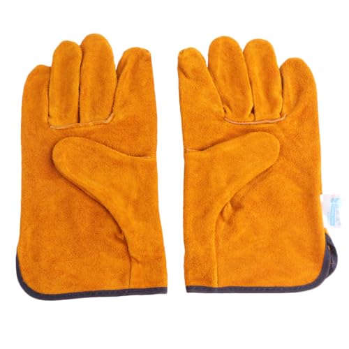 WHAMVOX Kurze Hitzebeständige Vollrindleder Arbeitshandschuhe mit Isolierung Atmungsaktiv Schweißabsorbierend Robust und Langlebig Schutz bei Schweißen Grillen Löten und Gartenarbeiten von WHAMVOX