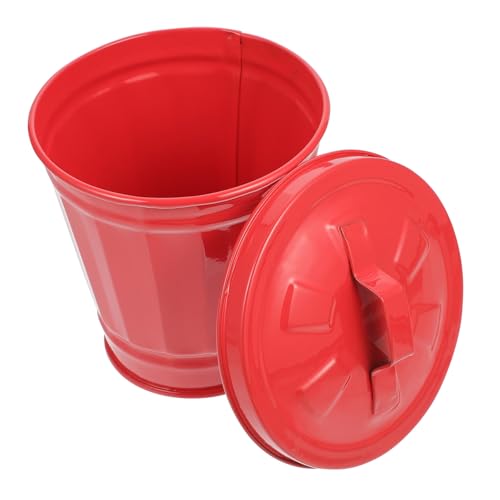 WHAMVOX Mini Desktop Mülleimer aus Robustem Eisen mit Deckel Kompakter Multifunktionaler Tischabfalleimer Blumentopf und Organizer für Büro Wohnzimmer und Schlafzimmer Rot von WHAMVOX