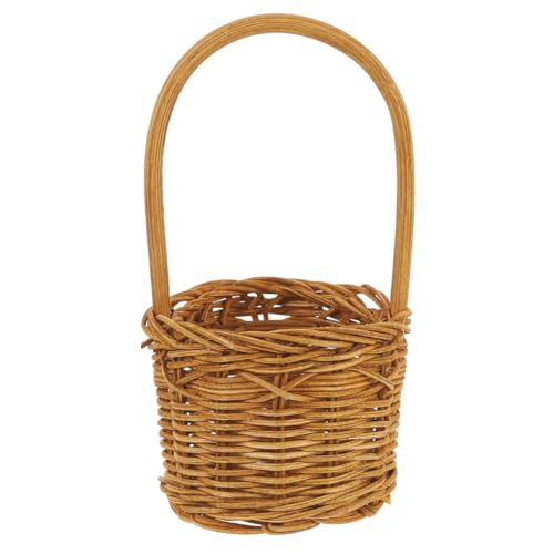 WHAMVOX Mini Rattan Körbchen mit Griff Natürlicher Farbton Handgeflochten Vielseitiger Aufbewahrungskorb für Wohnzimmer Schlafzimmer Büro Dekorativ und Tragbar Schadstofffrei Rundes Design von WHAMVOX