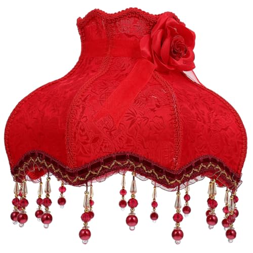 WHAMVOX Retro Lampenschirm aus Stoff mit Spitzen perlendekor Hochwertiger Vintage Lampenschirm für Tisch Stehlampe Stilvolle Wohnraumdeko in Elegantem Rot WHAMVOX Retro Lampenschirm aus Stoff mit Spitzen perlendekor Hochwertiger Vintage Lampenschirm für Tisch Stehlampe Stilvolle Wohnraumdeko in Elegantem Rot von WHAMVOX