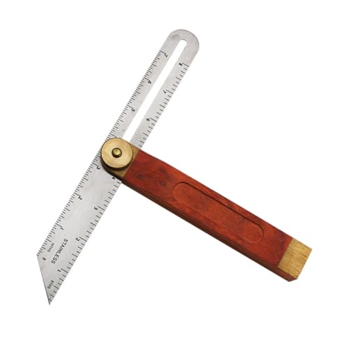 WHAMVOX Rot Schwarzer Verstellbarer Winkelmesser mit Holzgriff Edelstahl Multifunktionslineal für Präzise Winkelmessung Kompakt und Langlebig für Holzarbeiten und von WHAMVOX