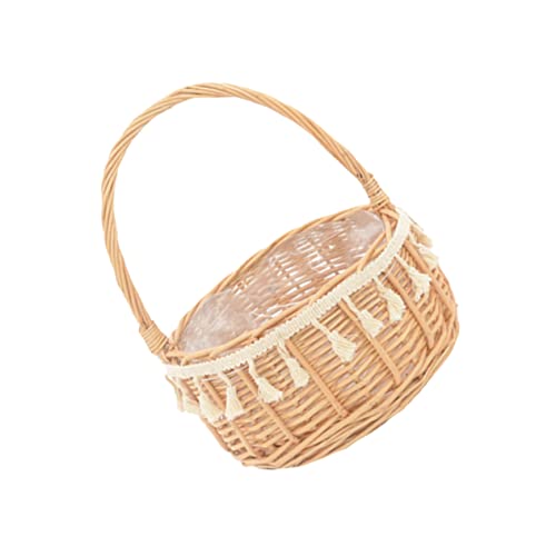 WHAMVOX Runder Handgewebter Blumenkorb aus Holz mit Griff und Spitze Wasserdichtes Handgemachtes Design für Hochzeit Garten und Innendekoration WHAMVOX Runder Handgewebter Blumenkorb aus Holz mit Griff und Spitze Wasserdichtes Handgemachtes Design für Hochzeit Garten und Innendekoration von WHAMVOX