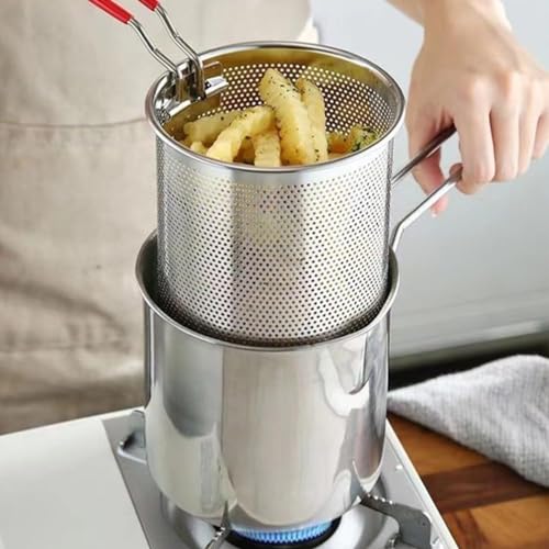 WHAPELQ 304 Edelstahl Fritteuse Mini Fritteuse mit Korb Topf Sieb Feinmaschig Tragbar 1 Set von WHAPELQ