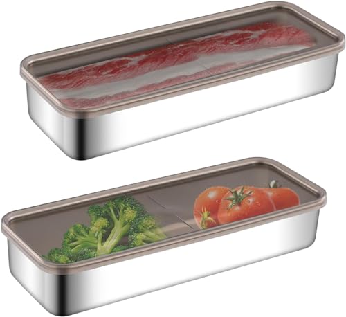 WHAPELQ Set Mit 2 Edelstahl Aufschnittdose Frischhaltedosen Mit Deckel Aufschnittboxen FüR KüHlschrank Dosen Mit Deckel KäSedose Essensbox Luftdicht Frischhaltedose Mehrweg Silber von WHAPELQ