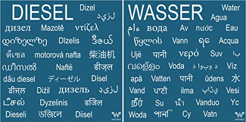 Set 1x Diesel und 1x Wasser mehrsprachig Aufkleber in vielen Sprachen - Sticker 9,8 x 9,8 cm Set 1x Diesel und 1x Wasser mehrsprachig Aufkleber in vielen Sprachen - Sticker 9,8 x 9,8 cm von WHATABUS