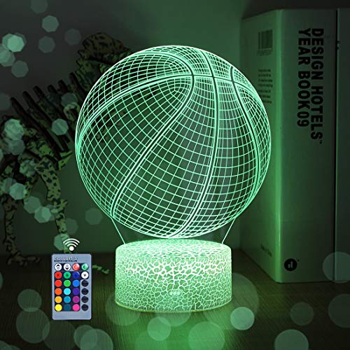 Basketball Nachtlicht 3D Lampe：3D Nachtlicht Kinder Optische Täuschung Lampe-mit 16 Farben und Fernbedienung- Weihnachten Geburtstags Geschenke bestes Spielzeug für Basketball Sport Fans von WHATOOK