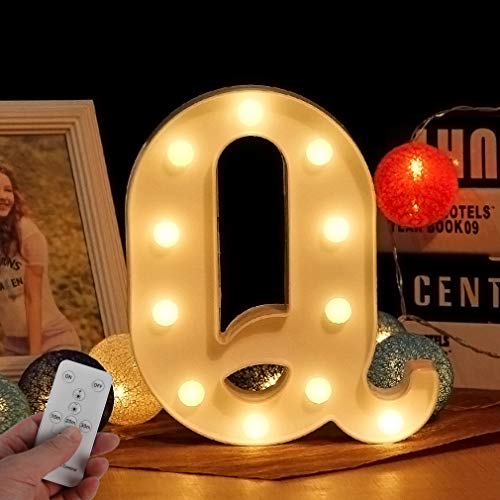 LED Buchstabe Lichter Alphabet Zeichen mit drahtloser Timer Fernbedienung Dimmable Led dekoration für Geburtstag Party Hochzeit & Urlaub Haus Bar （Buchstabe Q) von WHATOOK