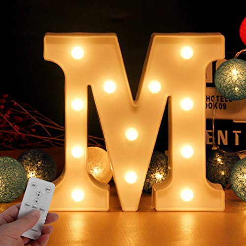 WHATOOK® LED Buchstabe Lichter Alphabet Zeichen mit drahtloser Timer Fernbedienung Dimmable leuchtbuchstaben für Geburtstag Party Hochzeit & Urlaub Haus Bar dekoration（Buchstabe M) von WHATOOK