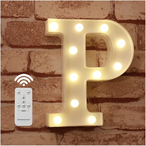 WHATOOK LED Buchstabe Lichter Alphabet Zeichen mit drahtloser Timer Fernbedienung Dimmable Led dekoration für Geburtstag Party Hochzeit & Urlaub Haus Bar （Buchstabe P von WHATOOK