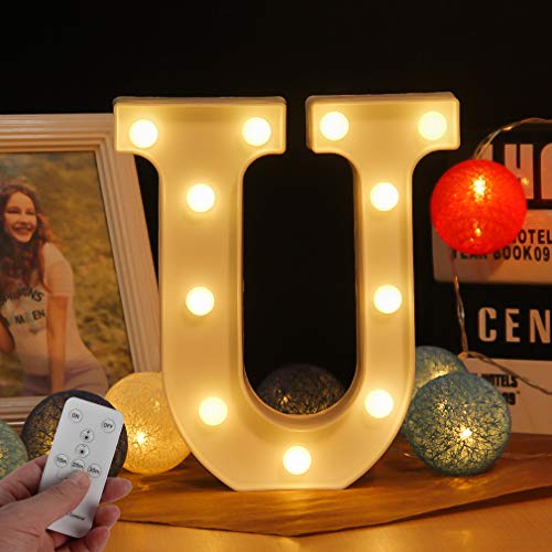 LED Buchstabe Lichter Alphabet Zeichen mit drahtloser Timer Fernbedienung Dimmable Led dekoration für Geburtstag Party Hochzeit & Urlaub Haus Bar （Buchstabe U) von WHATOOK