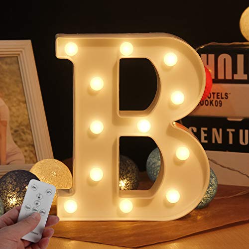 WHATOOK LED Buchstabe Lichter Alphabet Zeichen mit drahtloser Timer Fernbedienung Dimmable Led dekoration für Geburtstag Party Hochzeit & Urlaub Haus Bar （Buchstabe B von WHATOOK