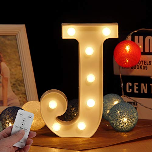 LED Buchstabe Lichter Alphabet Zeichen mit drahtloser Timer Fernbedienung Dimmable Led dekoration für Geburtstag Party Hochzeit & Urlaub Haus Bar （Buchstabe J) von WHATOOK