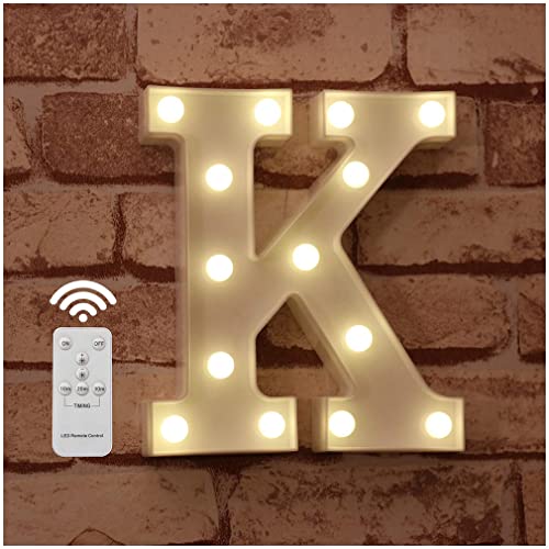 LED Buchstabe Lichter Alphabet Zeichen mit drahtloser Timer Fernbedienung Dimmable Led dekoration für Geburtstag Party Hochzeit & Urlaub Haus Bar （Buchstabe K) von WHATOOK