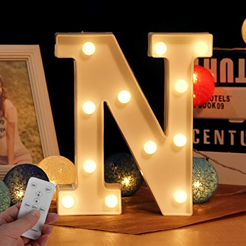 WHATOOK LED Buchstabe Lichter Alphabet Zeichen mit drahtloser Timer Fernbedienung Dimmable Led dekoration für Geburtstag Party Hochzeit & Urlaub Haus Bar （Buchstabe N von WHATOOK