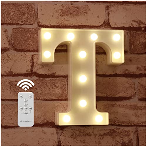 LED Buchstabe Lichter Alphabet Zeichen mit drahtloser Timer Fernbedienung Dimmable Led dekoration für Geburtstag Party Hochzeit & Urlaub Haus Bar （Buchstabe T) von WHATOOK