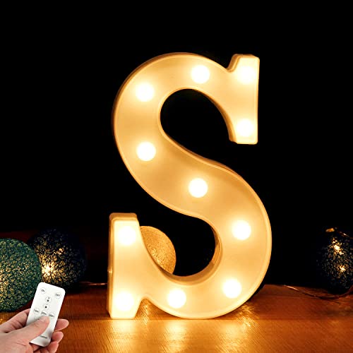 WHATOOK LED Buchstabe Lichter Alphabet Zeichen mit drahtloser Timer Fernbedienung Dimmable Led dekoration für Geburtstag Party Hochzeit & Urlaub Haus Bar （Buchstabe S von WHATOOK