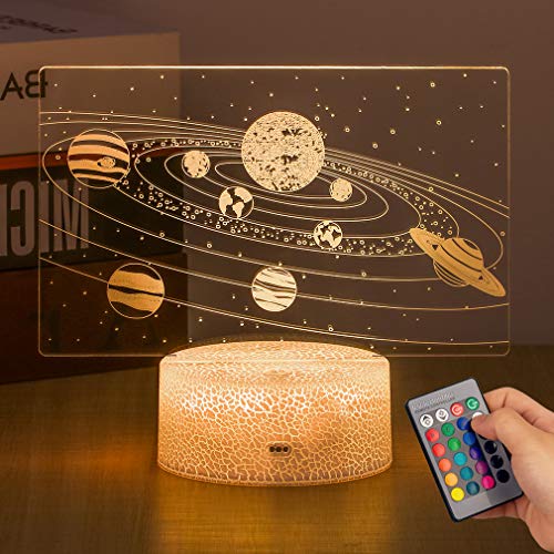 3D Optische Illusionslamp, Nachtlicht Lampe für Kinder, LED Licht Lampeund mit Fernbedienung für Weltraumliebhaber, Jungen und Mädchen als Geschenke-Sonnensystem von WHATOOK