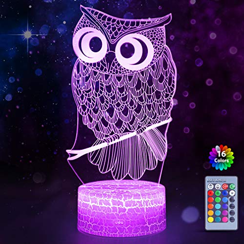 Eule 3D Optische Täuschung Lampe ，3 D LED Illusion Lampe Nachtlicht mit Fernbedienung 16 Farben Ändern，Geburtstag Weihnachtengeschenke für Kinder für Jungen Mädchen Kinder von WHATOOK