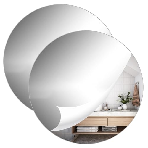 WHC 2 Stück Acryl Spiegel Rund Selbstklebend, 20 cm Runde Spiegelfliesen Selbstklebend, Selbstklebende Spiegel, Spiegel Runder Aufkleber DIY, für Zuhause, Schlafzimmer, Wohnzimmer, Heimdekoration von WHC