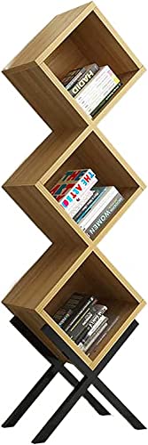 Modernes geometrisches Bücherregal, Bücherregal, schmales, schlankes Aufbewahrungsregal aus Holz, freistehender Aufbewahrungsständer, offene Würfelregale für Bücher, Zeitschriften, DVDs, 3 Etagen von WHDEOY