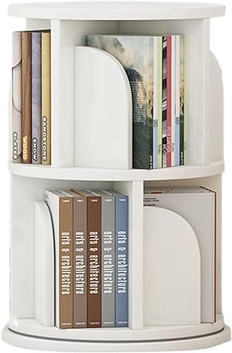 WHDEOY Bücherregal mit 2 Regalen, kreatives drehbares Bücherregal, 360-Grad-Bücherregal für Premium-Bücher/CDs/Alben/Aktenhalter für Zuhause, Büro (Farbe: Weiß, Größe: 50 x 66 cm) (weiß 50 x 66 cm) von WHDEOY