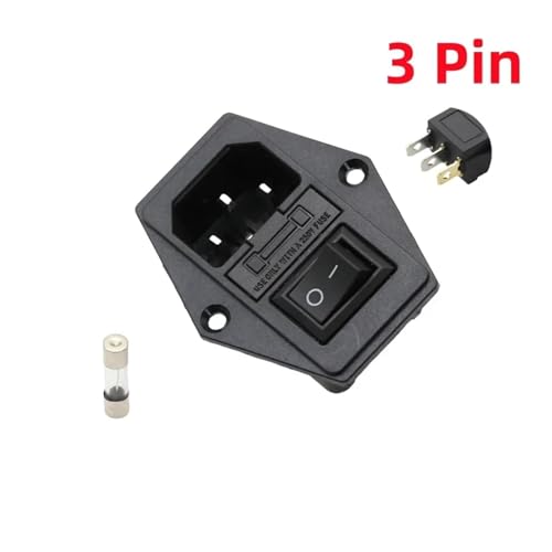 WHDESKVR 1 Set 10A 250V Einlassmodul Wippschalter Männliche Steckdose 3 Pin IEC320 C14 Schalter + Sicherung(Red-4 Pin) von WHDESKVR