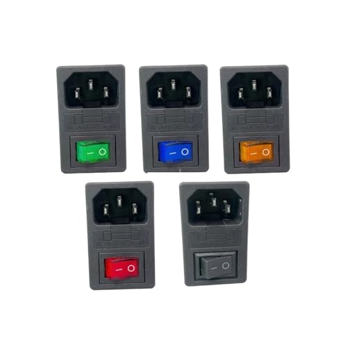 WHDESKVR 10A 250VAC 3-polige IEC320 C14-Steckdose mit rotem Licht-Wippschalter, 10A-Sicherungshalter, Steckdose, Netzschalter(10PCS 10A Fuse Wire,4PIN) von WHDESKVR