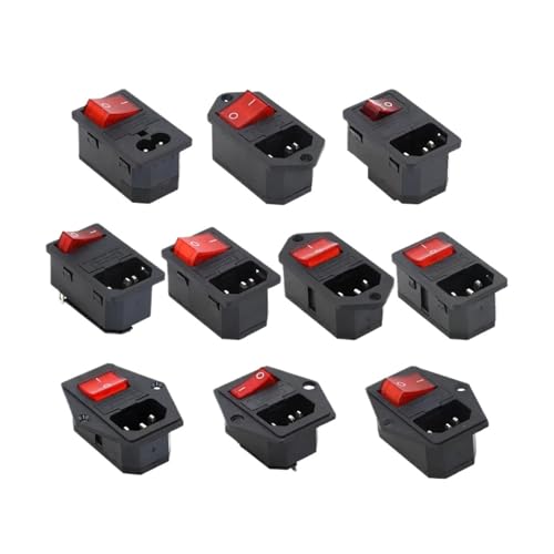 WHDESKVR 3-poliger AC-01-Vollkupfer-Steckdose LED 250 V KCD3 KCD4 KCD5-Anschluss Rotlicht-Wippschalter mit 10-A-Sicherung(Ivory) von WHDESKVR