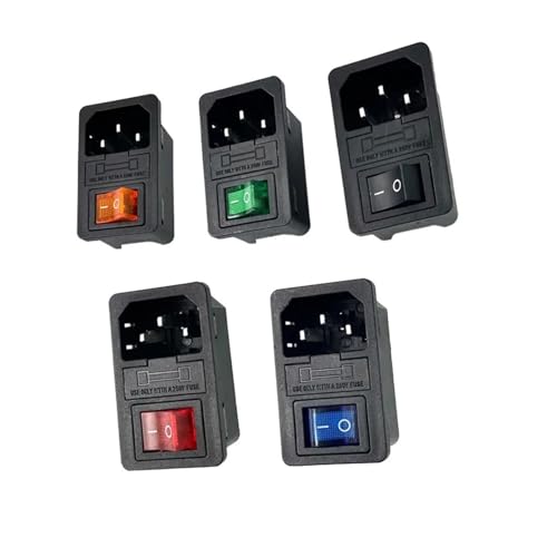 WHDESKVR Mit 10A Sicherung! Roter Wippschalter Sicherung IEC320 C14 Einlass Steckdose Sicherungsschalter Stecker rot grün blau schwarz(Blue) von WHDESKVR