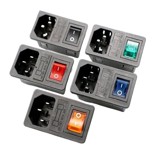 WHDESKVR Mit 10A Sicherung! Roter Wippschalter Sicherung IEC320 C14 Einlass Steckdose Sicherungsschalter Stecker rot grün blau schwarz(Green) von WHDESKVR