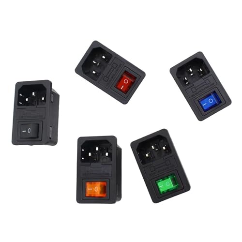WHDESKVR Mit 10A Sicherung! Roter Wippschalter Sicherung IEC320 C14 Einlass Steckdose Sicherungsschalter Stecker rot grün blau schwarz(Green) von WHDESKVR