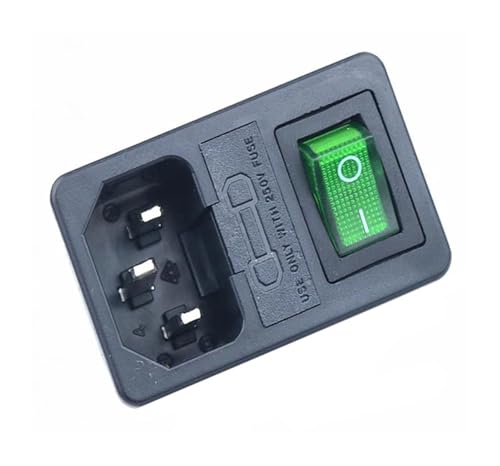 WHDESKVR Mit 10A Sicherung! Roter Wippschalter Sicherung IEC320 C14 Einlass Steckdose Sicherungsschalter Stecker rot grün blau schwarz(Green) von WHDESKVR