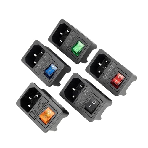 WHDESKVR Mit 10A Sicherung! Roter Wippschalter Sicherung IEC320 C14 Einlass Steckdose Sicherungsschalter Stecker rot grün blau schwarz(Yellow) von WHDESKVR