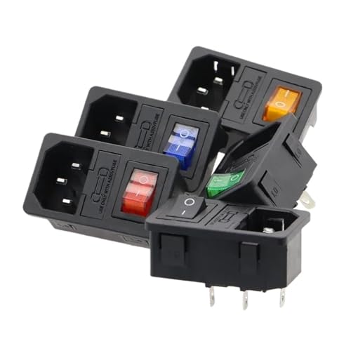 WHDESKVR Mit 10A Sicherung! Wippschalter Sicherung IEC320 C14 Einlass Steckdose Sicherungsstecker rot grün blau schwarz(Red-3 Pin) von WHDESKVR