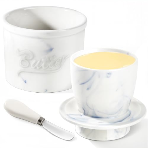 WHFGSOM Butterdose, Keramik Butterglocke Französische Butterdose Butterbehälter mit Deckel und Buttermesser von WHFGSOM