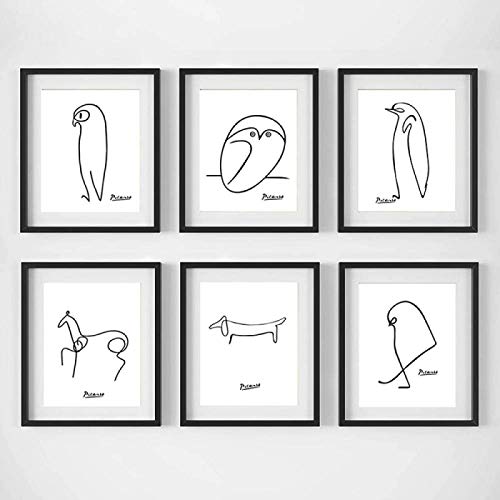 Nordic Minimalist Wand Bilder Picasso Tiere Poster Abstrakte Strichzeichnungen Leinwand Bild Bilder Skandinavische Bild GemäLde Inneneinrichtung Rahmenlos 20x30cm×6pcs von Nordic Minimalist