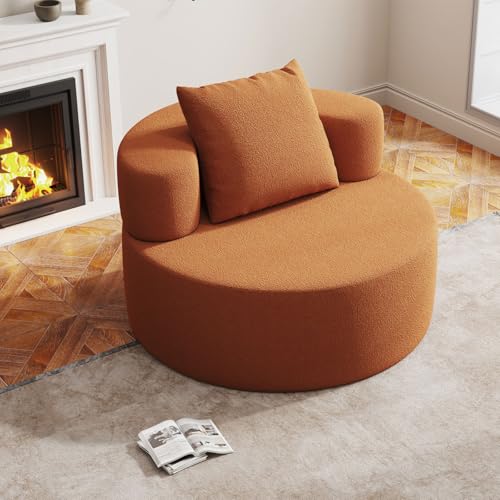 95.0 cm Runder Loungesessel Lesesessel mit Kissen und Armlehne, übergroßer runder Stuhl für Wohnzimmer, Lounge und Projektionsraum, Orange Memory Foam Stühle für Erwachsene von WHGBJA