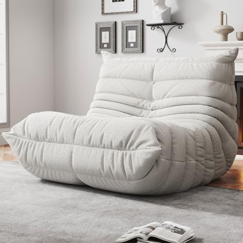 Sitzsack-Stühle für Erwachsene, Memory-Schaum, Couch, Einzel-Sofa-Stuhl, weiches Teddymaterial, gemütlich, bequem, Leseeckenstühle, Bodenstuhl für Wohnzimmer, Schlafzimmer, Büro (Beige) von WHGBJA