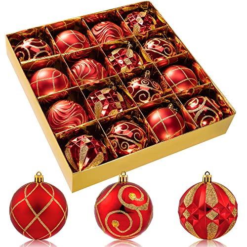 8 cm Weihnachtskugel-Ornament-Set, 16-teilig, rote Weihnachtsbaumschmuck, bruchsicher, groß, dekorative Kugeln zum Aufhängen mit Schlaufe für Weihnachten, Party, Urlaub, Girlande, Heimdekoration 8 cm Weihnachtskugel-Ornament-Set, 16-teilig, rote Weihnachtsbaumschmuck, bruchsicher, groß, dekorative Kugeln zum Aufhängen mit Schlaufe für Weihnachten, Party, Urlaub, Girlande, Heimdekoration von WHGJ