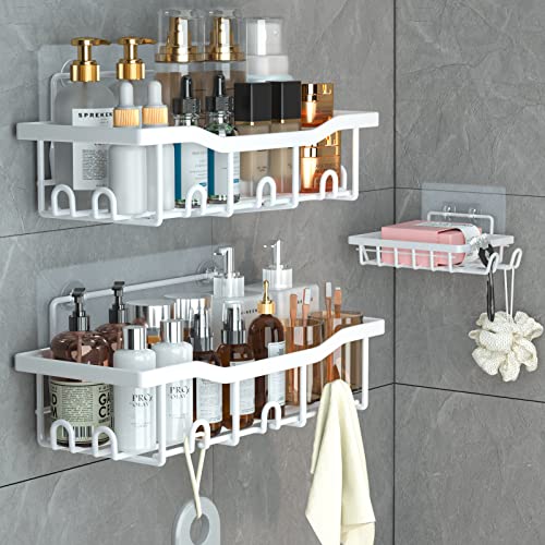 3 Stück Duschablage Ohne Weiß Duschregal Schwarz Shampoo Halterung für Dusche Edelstahl Badezimmer Organizer mit Seifenschale, Rostfrei Duschgel Duschkorb mit Haken für Bad und Küche, Wohnzimmer von WHHVCTY