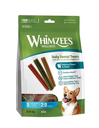 WHIMZEES By Wellness Stix, Kaustangen für kleine Hunde, Hundesnack zur Zahnpflege, Größe S, 28 Stück, ohne Zuckerzusatz, getreidefrei, natürlich, fettarm von WHIMZEES