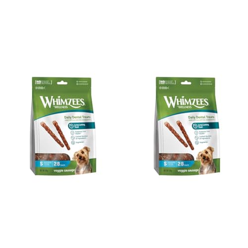 WHIMZEES by Wellness Veggie-Wurst, natürliche, getreidefreie Zahnpflegesnacks, Kaustangen für kleine Hunde, 28 Stück, Größe S (Packung mit 2) von WHIMZEES