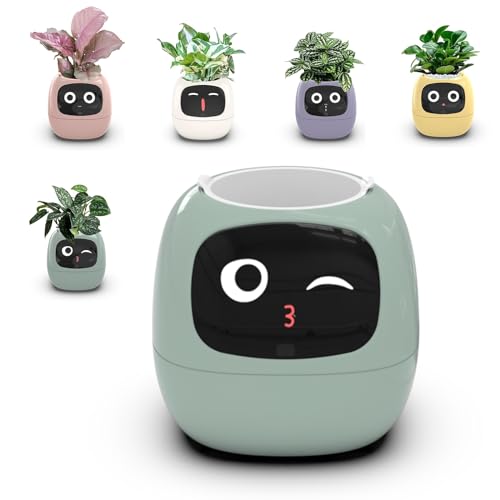 Intelligenter Blumentopf, KI-Smart-Blumentöpfe, Intelligenter Pflanzer 7 Smart-Sensoren,AI-Chips-LCD-Bildschirmanzeige,APP-Steuerung Gartenpflanzgefäß for Zuhause,Expression,Zeit-Datum-Wetter-Anzeige von WHIPIN